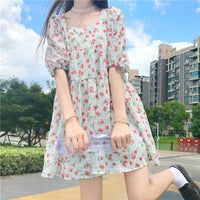 Women's Cute Strawberry Printed Square Collar Dresses-Kawaiifashion