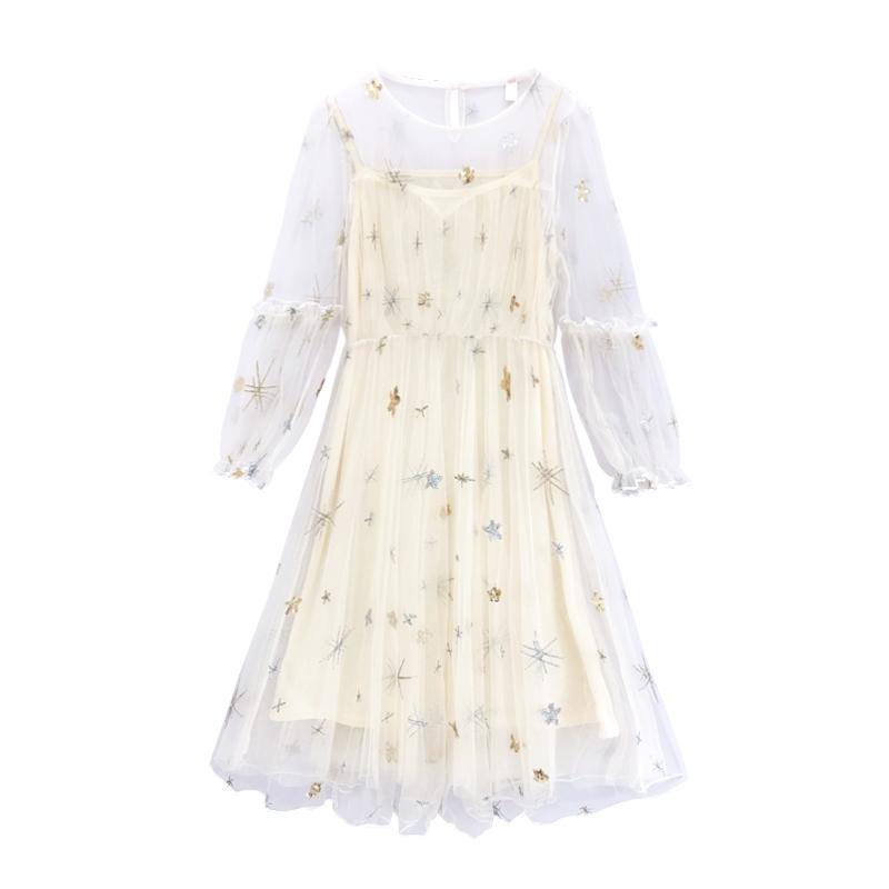 Women's Embroidered Paillette Two-layer Dress-Kawaiifashion