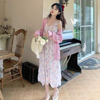 Women's Floral Mid-length Sip Dress-Kawaiifashion