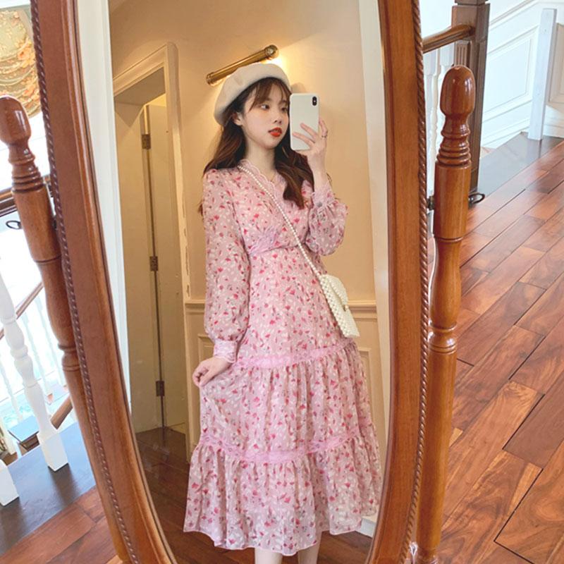 Women's French Style Long Sleeved Floral Dresses-Kawaiifashion