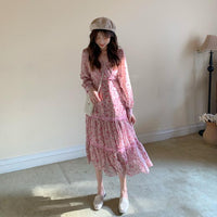 Women's French Style Long Sleeved Floral Dresses-Kawaiifashion