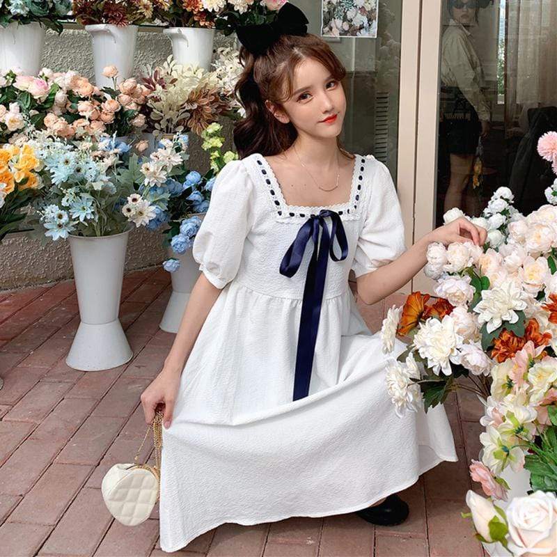 Women's French Style Square Color Bowknot Dresses-Kawaiifashion