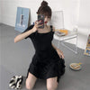 Women's Gothic Off-the-shoulder Buckle-up Drawstring Dresses-Kawaiifashion