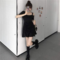 Women's Gothic Off-the-shoulder Buckle-up Drawstring Dresses-Kawaiifashion