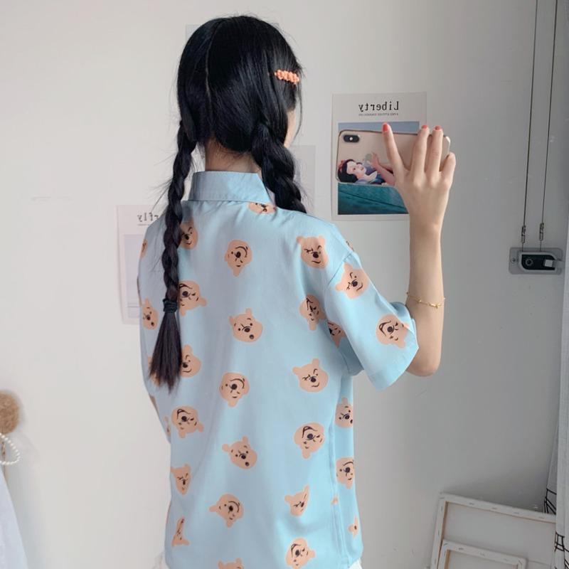 Women's Harajuku Bear Printed Loose Shirts-Kawaiifashion