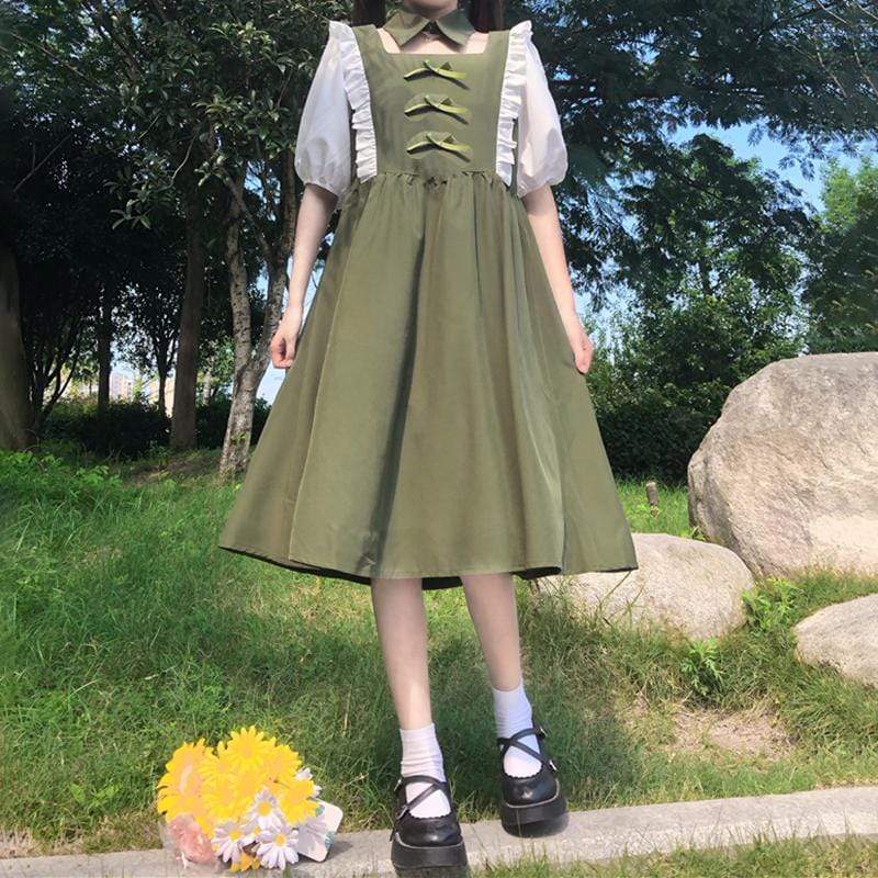 Women's Harajuku Contrast Color Flare Sleeved Dresses-Kawaiifashion