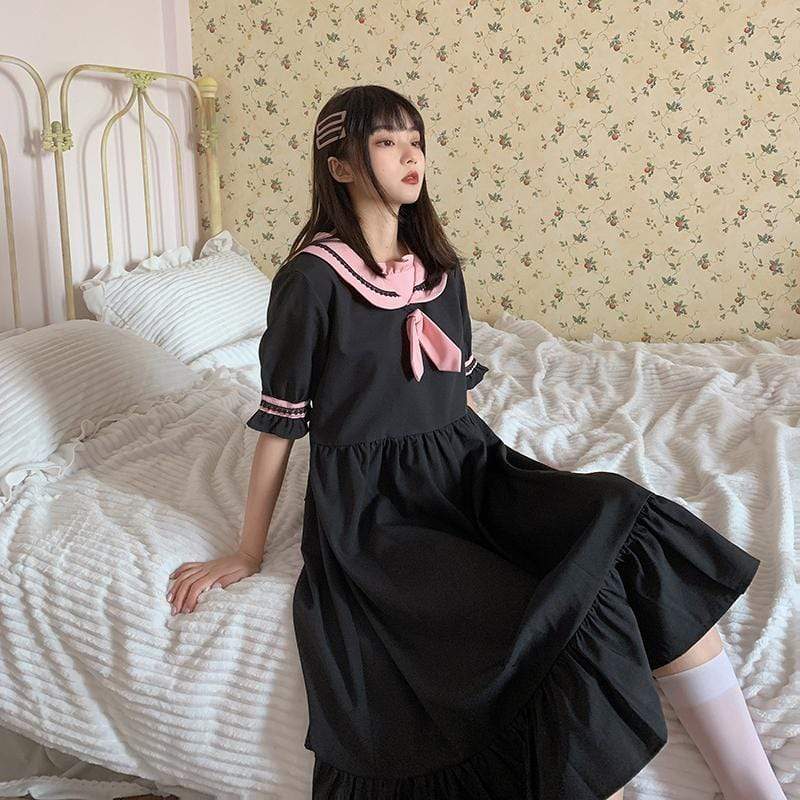 Women's Harajuku Contrast Color Short Sleeved Dresses-Kawaiifashion