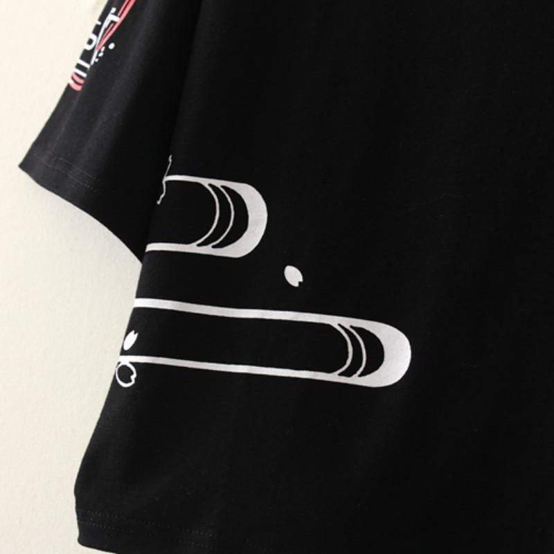 Kawaiifashion - Camisetas de manga con estampado de zorro Harajuku de talla única para mujer