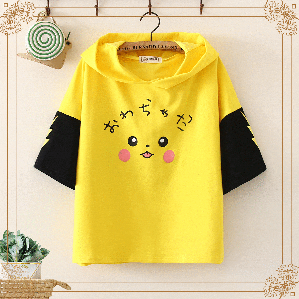 Women's Harajuku Pikachu Printed Contrast Color Sleeved Hooded Shirts –  Kawaiifashion