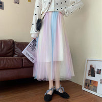 レディース原宿レインボーカラーAラインメッシュスカート-かわいいファッション