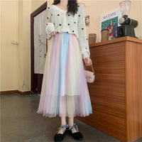 レディース原宿レインボーカラーAラインメッシュスカート-かわいいファッション
