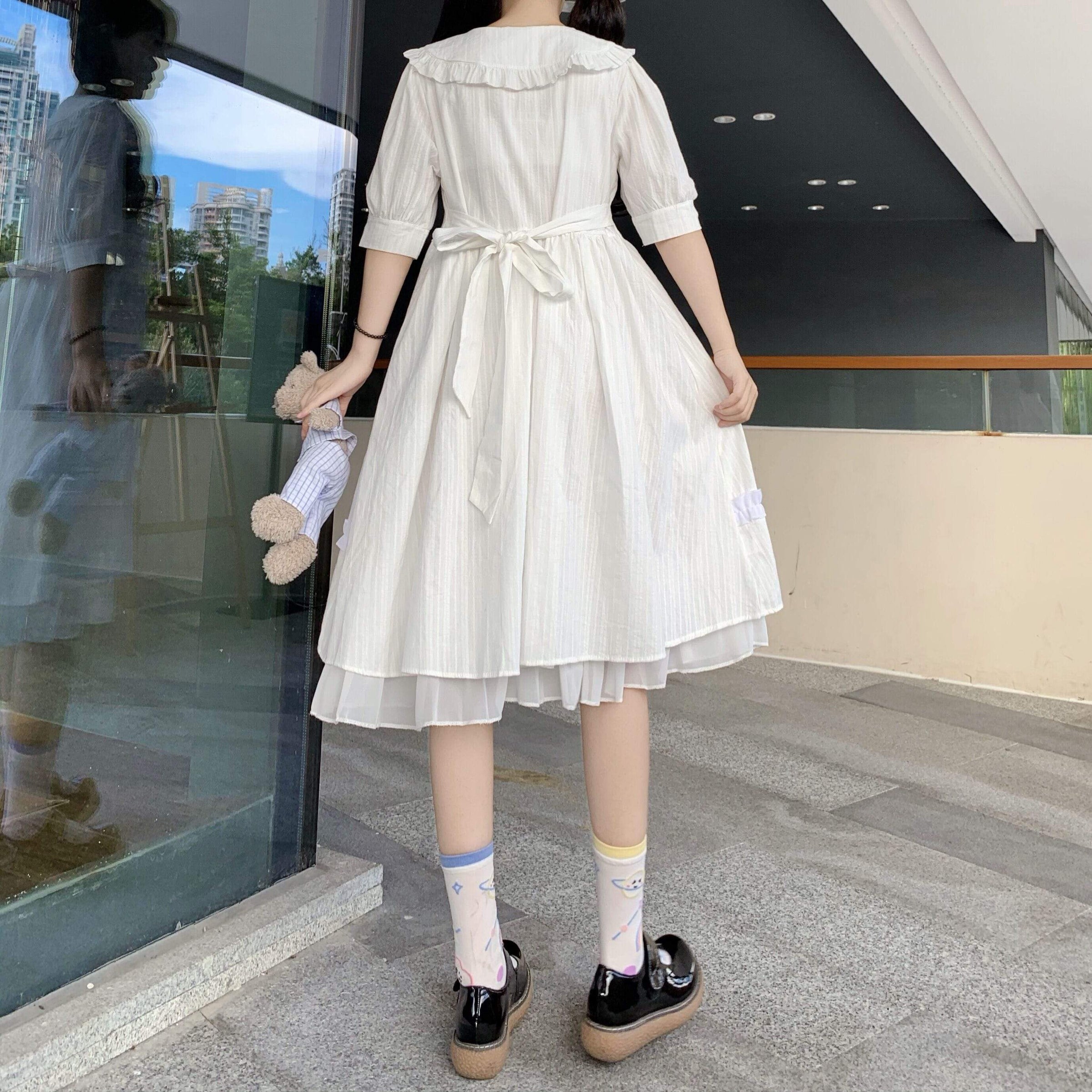 Women's Harajuku Ruffles Spliced Mid-length Dresses-Kawaiifashion