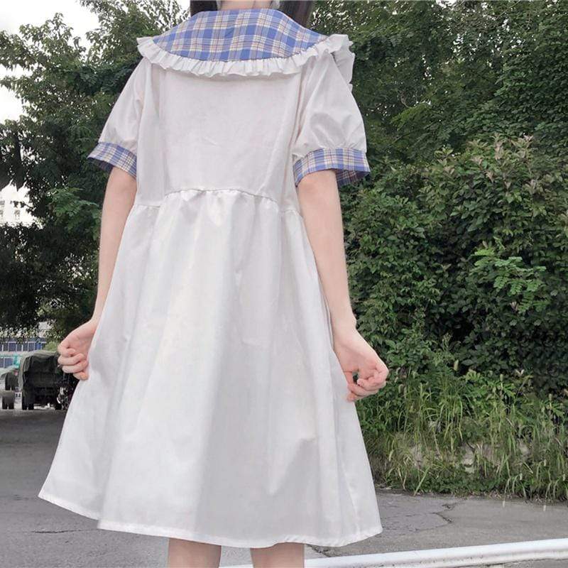 Vestidos Harajuku de dos capas con cuello Peter Pan para mujer-Kawaiifashion