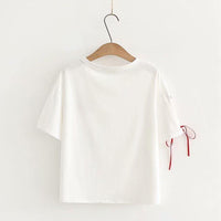 Kawaiifashion T-shirt con maniche stringate stampate a campana del vento Harajuku da donna taglia unica