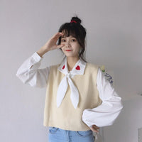 Women's Heart Embroidered Long Sleeved Shirt&Waistcoat-Kawaiifashion