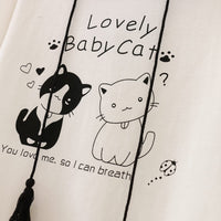 Kawaiifashion - Camisetas con estampado de gatos de color de contraste Kawaii de talla única para mujer con capucha