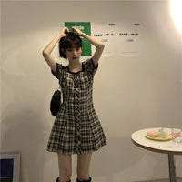 Women's Kawaii Mid-length Slim-cut Plaid Dresses-Kawaiifashion