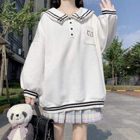 カワイイファッション フリーサイズ レディース カワイイ セーラーカラー 猫 コントラストカラー セーター
