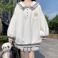Kawaiifashion One Size Women's Kawaii Sailor Collar Cat Contrast Color Sweaters