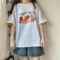T-shirts bicolores imprimés fruits Kawii femme-Kawaiifashion