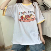 T-shirts bicolores imprimés fruits Kawii femme-Kawaiifashion
