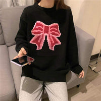 Kawaiifashion One Size Women's Korean Fashion Big Bowknot Embroidered Loose Sweaters 