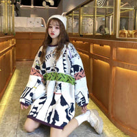 Kawaiifashion une taille femmes mode coréenne chats brodés chandails amples