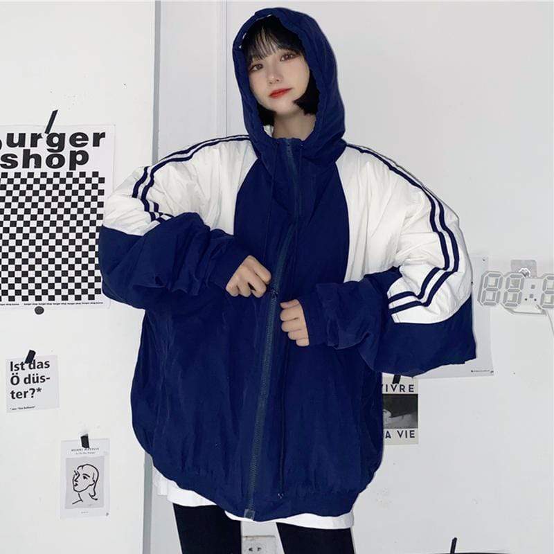 Kawaiifashion Abrigos sueltos de color de contraste de moda coreana de talla única para mujer