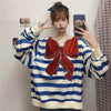 Kawaiifashion One Size Women's Korean Fashion Contrast Color Stripe Sweaters With Large Bowknot