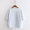 Kawaiifashion One Size Women's Korean Fashion Contrast Color Striped Fishes Embroidered Loose Tees