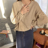 Kawaiifashion une taille femme coréenne mode contraste couleur rayé t-shirts en vrac tricotés