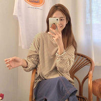 Kawaiifashion One Size Women's Korean Fashion Contrast Color Striped Loose Knited Tees