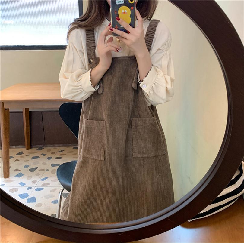 Kawaiifashion - Vestidos de pana de moda coreana de talla única para mujer
