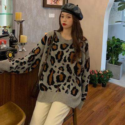 Chandails à imprimé léopard de la mode coréenne pour femmes