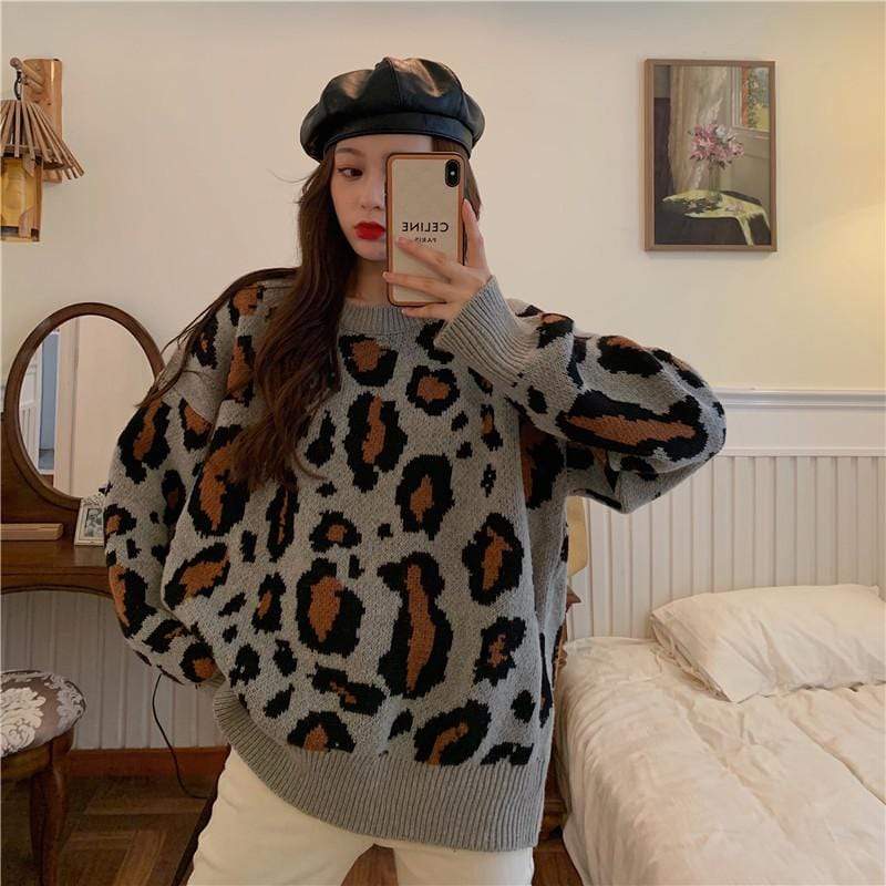 Женские корейские модные свитера с леопардовым принтом