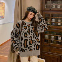 Maglioni con stampa leopardata alla moda coreana da donna
