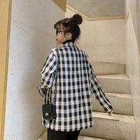 Women's Korean Fashion Plaid Long Jackets-Kawaiifashion