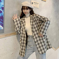 Kawaiifashion One Size Women's Korean Fashion Plaid Long Jackets