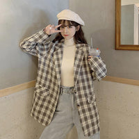 Kawaiifashion One Size Women's Korean Fashion Plaid Long Jackets