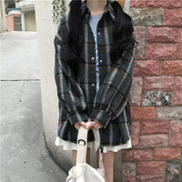 Women's Korean Fashion Puff Sleeved Plaid Coats 
