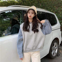 Kawaiifashion une taille femmes chandails de mode coréenne épissage vestes en denim
