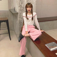 Camisas de rayas con cuello en V de moda coreana para mujer-Kawaiifashion