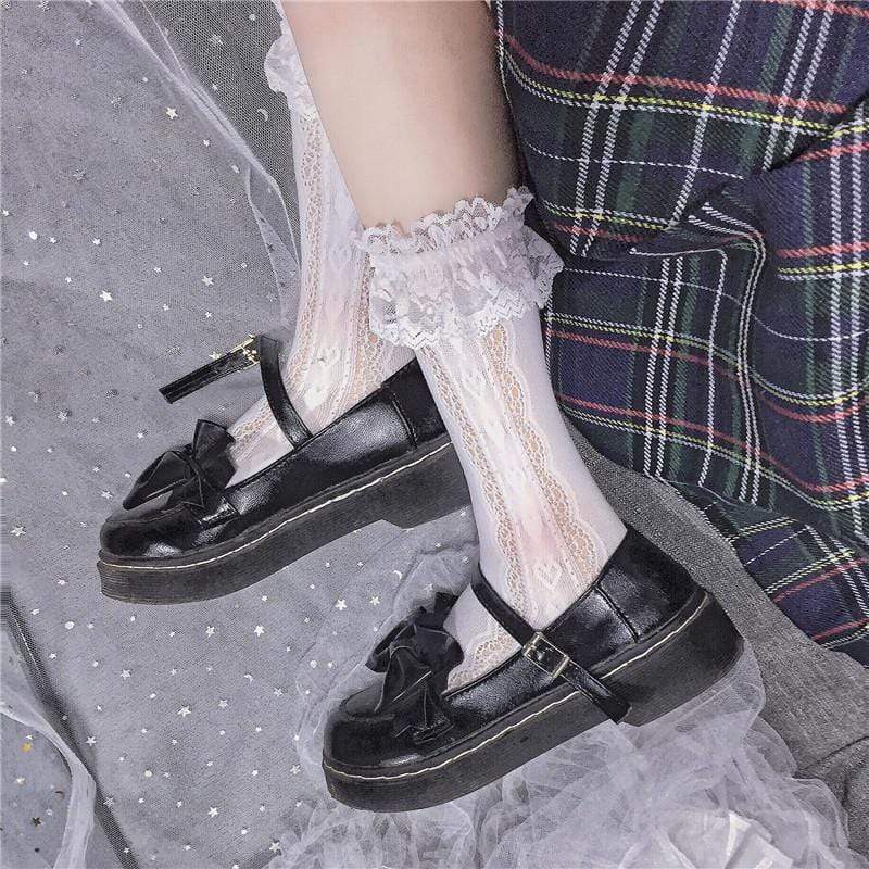 Женские белые кружевные носки с вырезом в стиле Лолита-Kawaiifashion