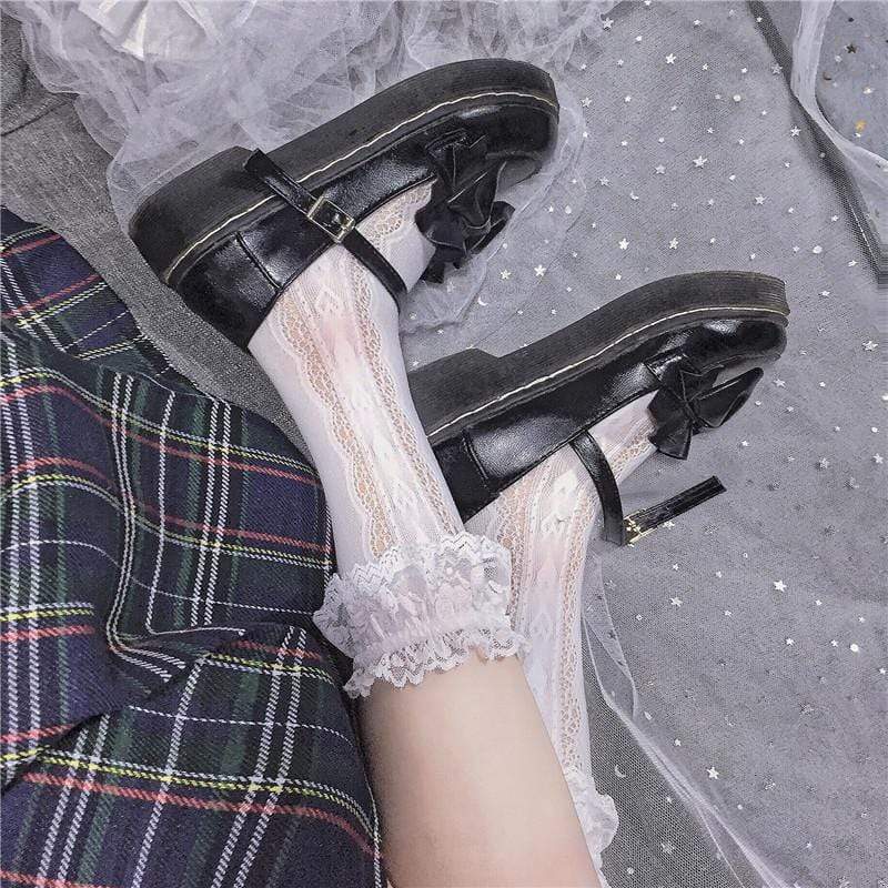 Женские белые кружевные носки с вырезом в стиле Лолита-Kawaiifashion