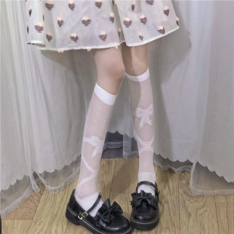 Женские прозрачные носки с кружевным бантом в стиле Лолита-Kawaiifashion