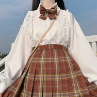 Kawaiifashion Chemises à manches longues blanches Lolita pour femmes, taille unique