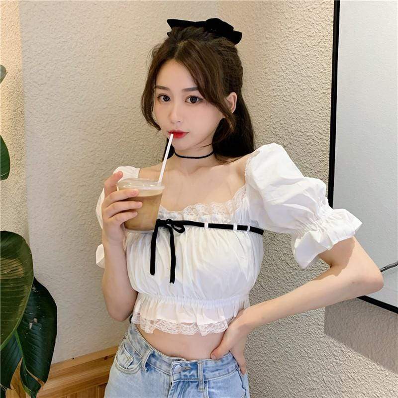 Women's Lovely Contrast Color Short Tops-Kawaiifashion