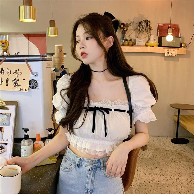 Women's Lovely Contrast Color Short Tops-Kawaiifashion