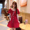 Women's Lovely Heart-shape Printed Single-breasted Red Dresses-Kawaiifashion