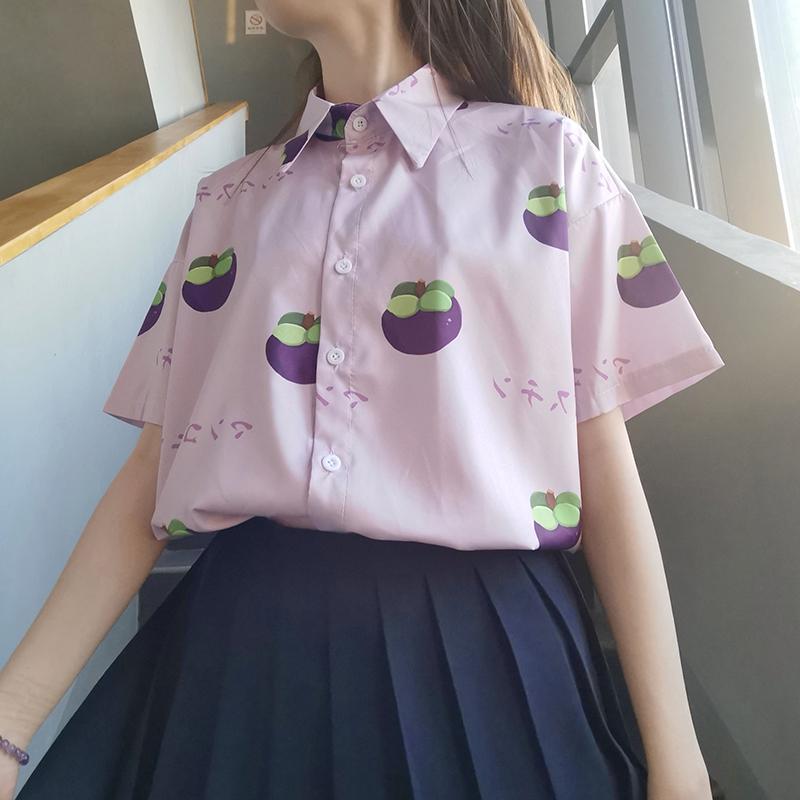 Damen-Hemd mit Mangosteen-Print – Kawaiifashion
